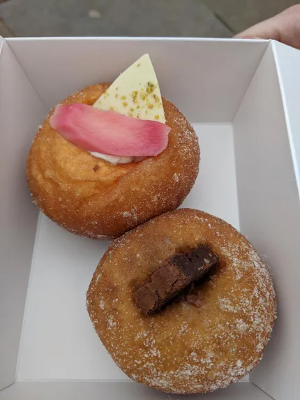 Pinkmans Doughnut with Rhubarb and Chocolate