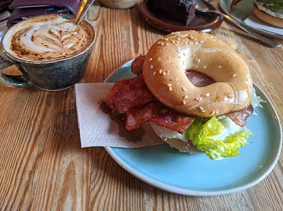 Bacon Bagel with Coffee